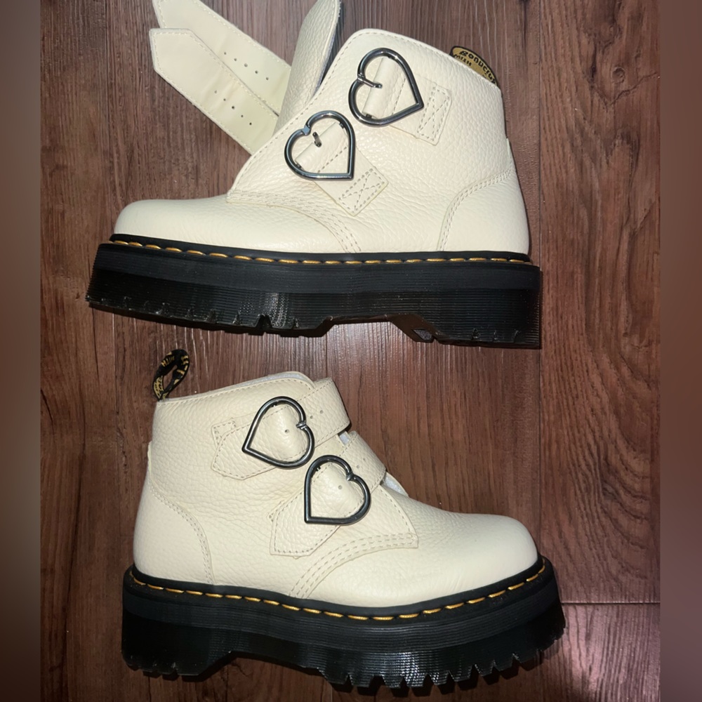 Dr. Martens White Combat Boots with Heart Accents